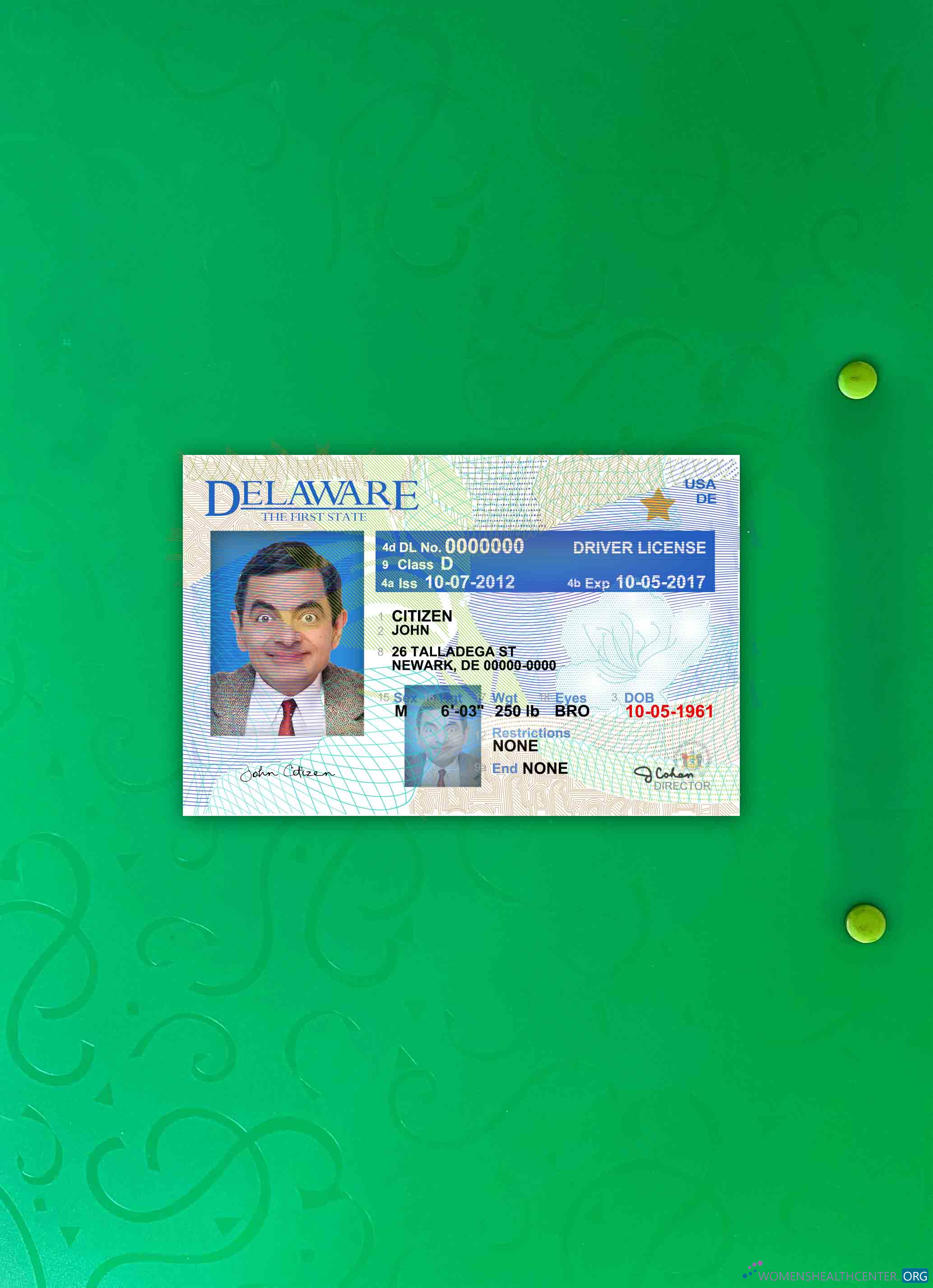 Download USA Delaware driving license version 2 photolook FRONT Photoshop template
